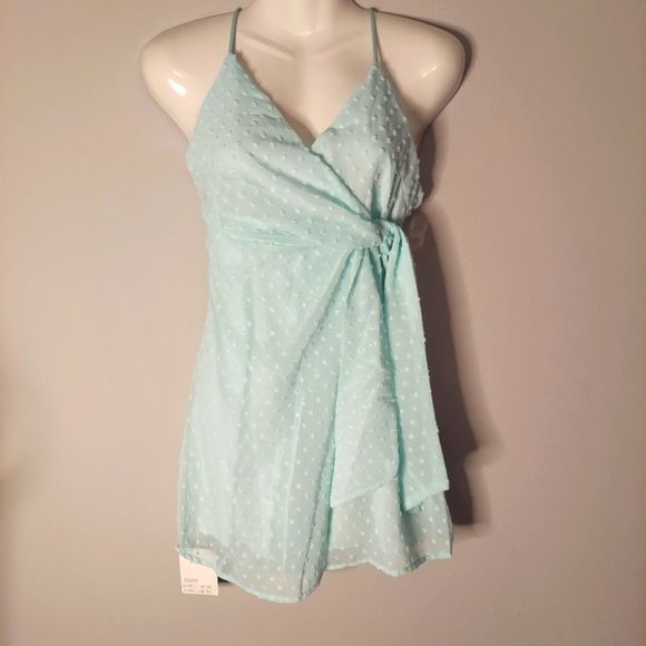 Spaghetti Strap Tie-Front Dotted A-Line Dress - Picture 3 of 10